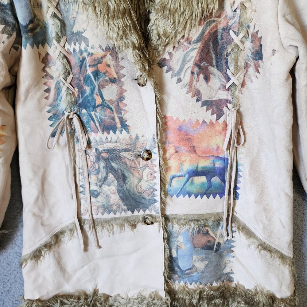 Trail of Painted Ponies Women's XL Long Jacket Faux Suede‎ Fur Lined Stitched - Picture 3 of 11